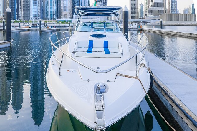 33Ft Private Yacht Rental On New Year's Eve 2025 - Dubai Harbour and the Marina skyline