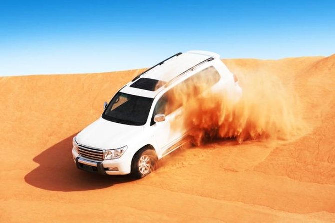 Abu Dhabi Desert Safari 4x4, BBQ Dinner, Camel Ride - Sandboarding from the high dune