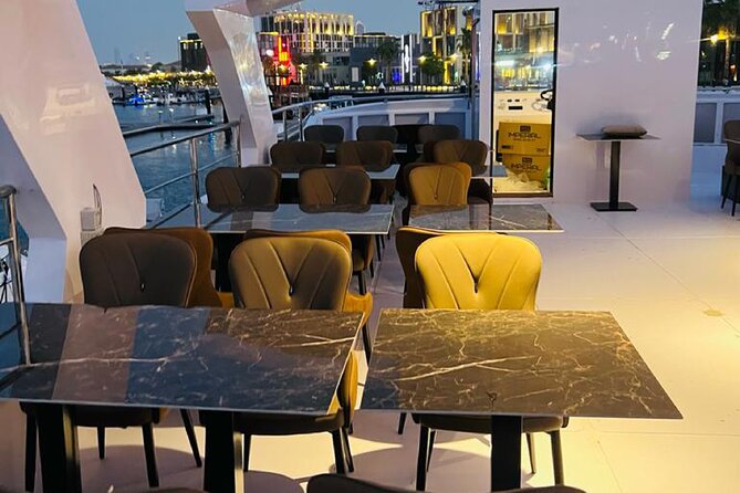 Catamaran Cruise with Dinner at Al Jaddaf Waterfront Dubai - Seating and comfort on a boat for up to 100 people