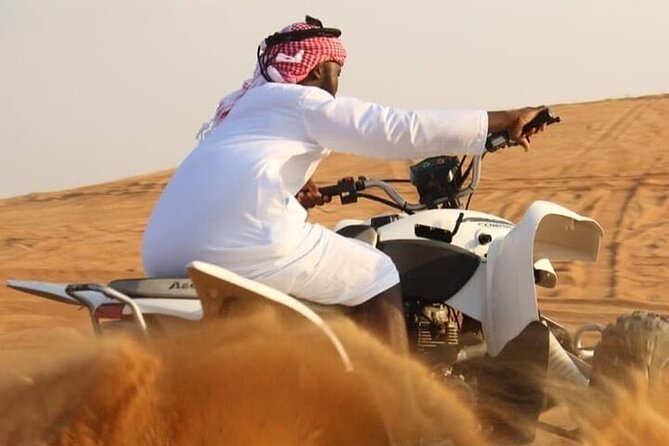 Desert Safari Adventure Hotel Transfer Camel Ride with Quadbike - Sunset Photos in the Open Desert