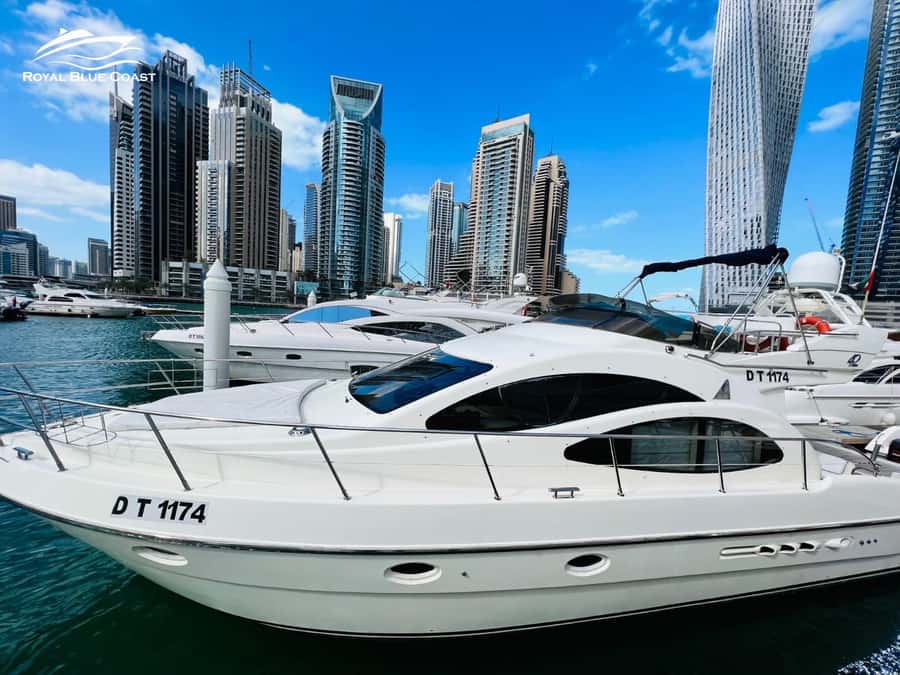 Dubai: Azimut 42 Feet Private Luxury Yacht Cruise - Leaving Royal Blue Coast Yachts Rental at Gate T
