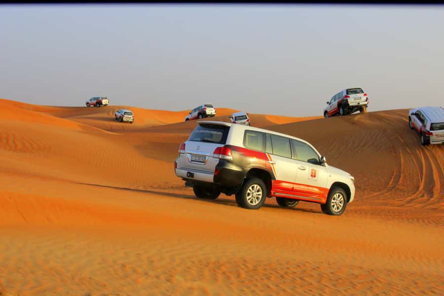 Dubai: Bedouin Camp, Dune Safari, Falcon Show & BBQ Dinner - Sandboarding and the red-dune sunset