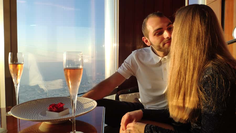 Dubai: Burj Khalifa Sunset Engagement with Porsche Pickup - Dinner and the most important price question