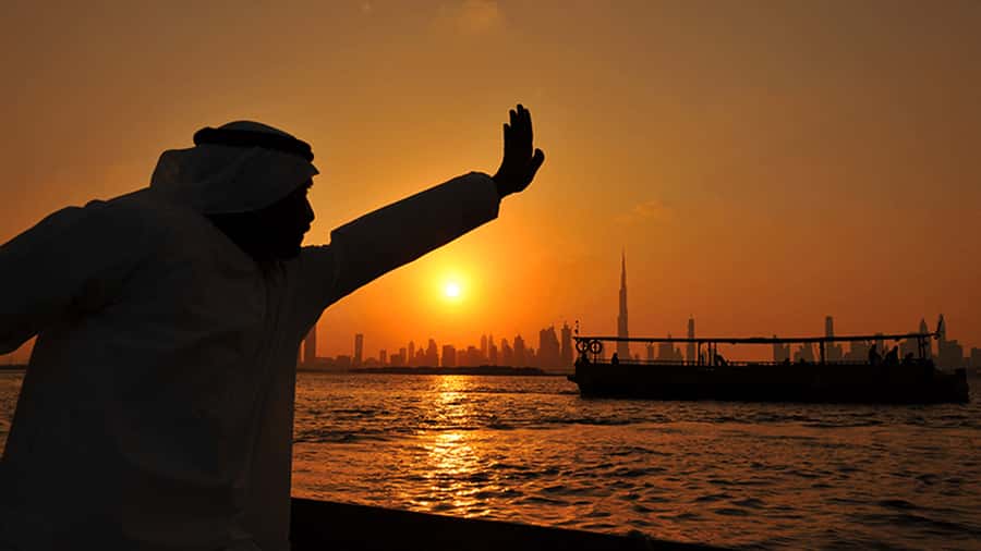 Dubai: Burj Khalifa Sunset on an Abra - The abra is the attraction, too