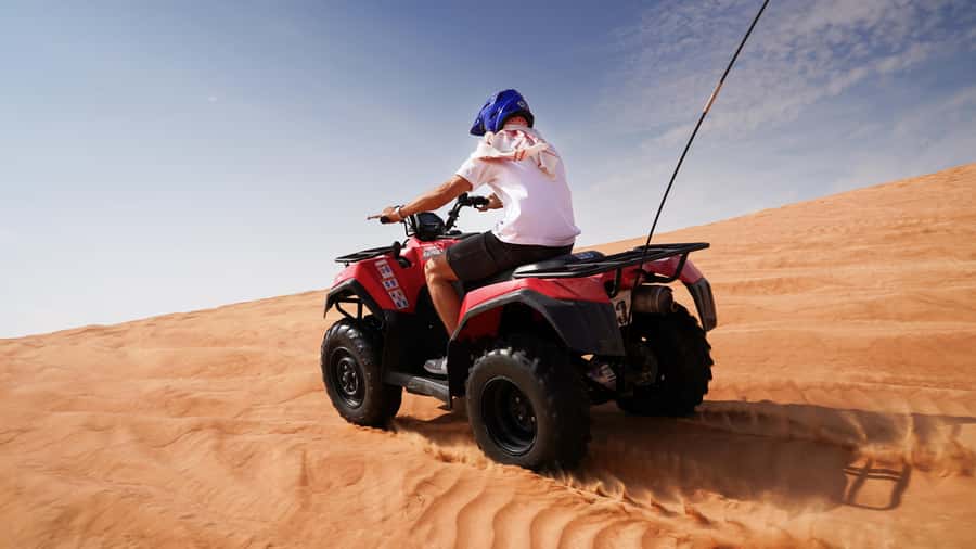 Dubai Desert Adventure: Red Dunes Guided Quad/Polaris & BBQ - From Dubai hotels to Lahbab’s red dunes