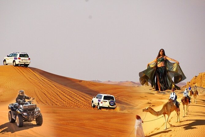 Dubai Desert Safari Dune Bashing, 60min ATV Quad, Camel Ride, BBQ - BBQ dinner, drinks, and four live shows