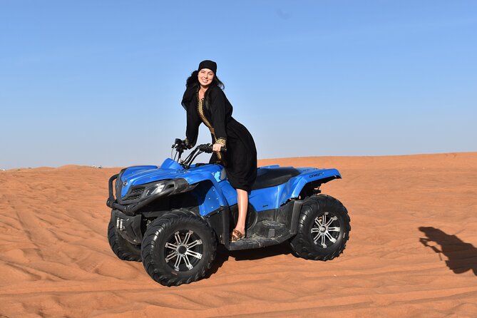 Dubai: Desert Safari, Quad bike and Sand boarding with BBQ Dinner - A 25-minute self-drive quad-bike session
