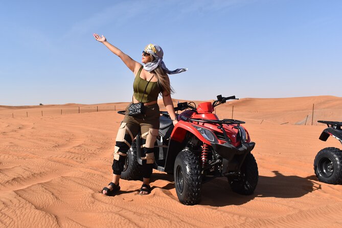 Dubai: Desert Safari, Quad bike and Sand boarding with BBQ Dinner - Dinner with vegetarian and non-vegetarian choices