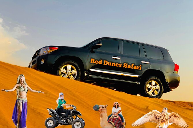 Dubai desert safari with 4x4 Dune Bashing,Camel Ride sand board - Sunset from the dune peaks