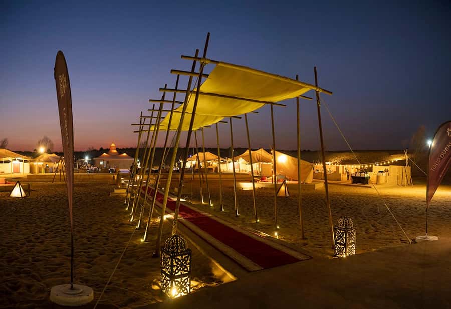 Dubai: Desert Safari with BBQ Dinner & Quad Biking Option - Arriving at Caravanserai Desert Camp