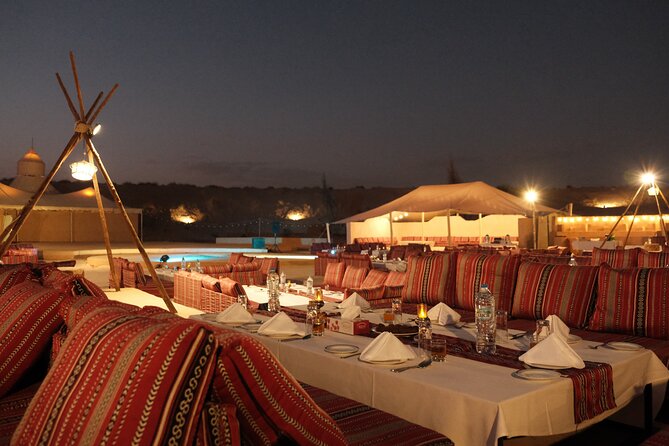 Dubai Desert Safari with Desert Camp Dinner, Camel Ride & Shows - Belly dancing, tanoura, and fire under the stars