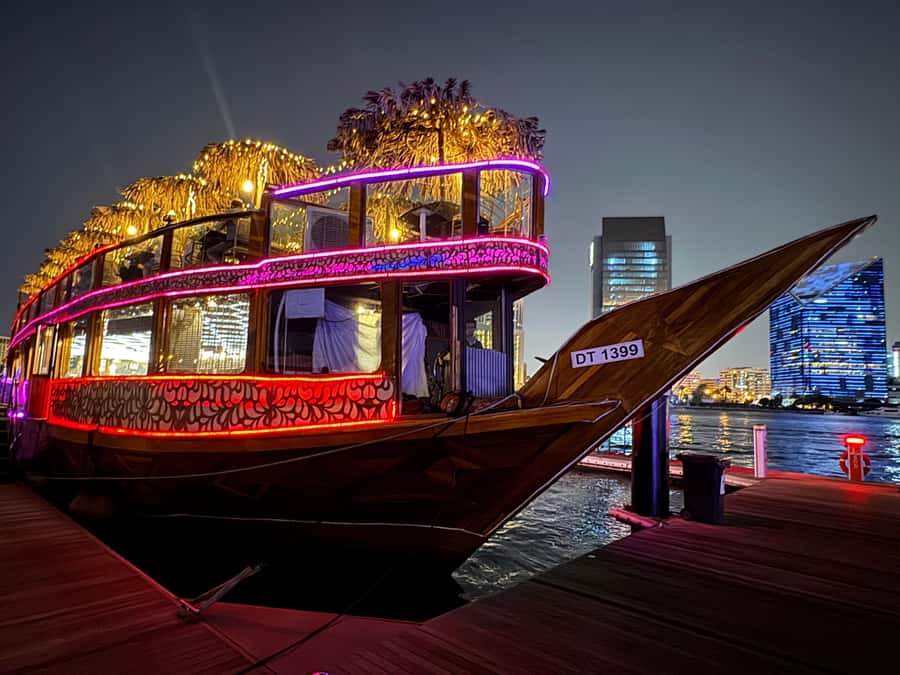 Dubai Dhow Cruise Creek,Marina Shows,Buffet & Drinks options - Dubai Marina and the brighter skyline