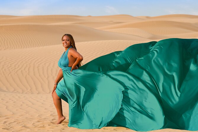 Dubai Flying Dress Private Photoshoot in the Desert - Adding makeup, hair styling, or henna