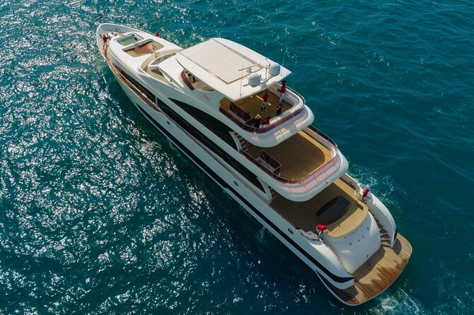 Dubai Harbour Super Yacht Experience with gourmet & Drinks - Ain Dubai and Bluewaters Island from the water