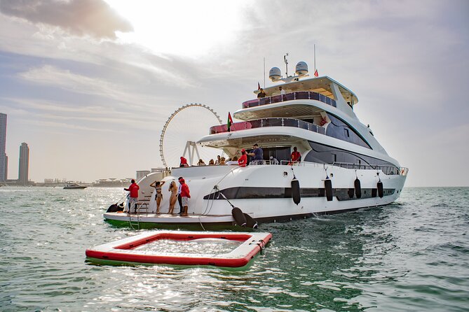 Dubai Harbour Super Yacht Experience with gourmet & Drinks - Atlantis and Burj Al Arab when conditions allow