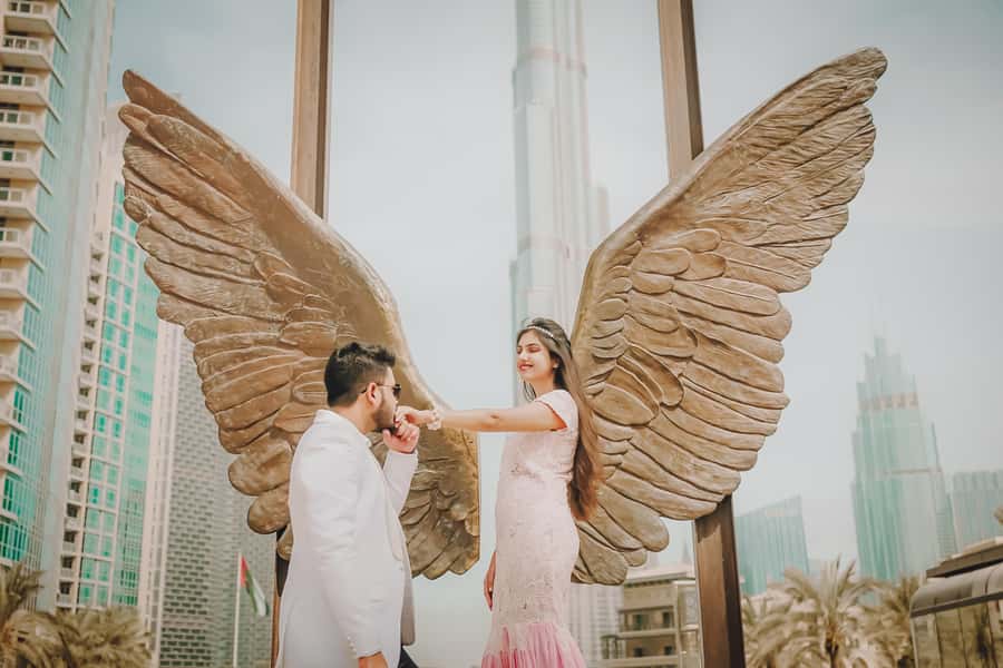 Dubai: Iconic Burj Khalifa Pre-Wedding Photoshoot - Wings of Mexico gives you a strong opening frame