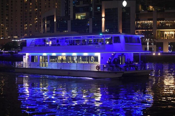 Dubai Marina Dhow Cruise Dinner - The dhow setting and Dubai’s nighttime skyline