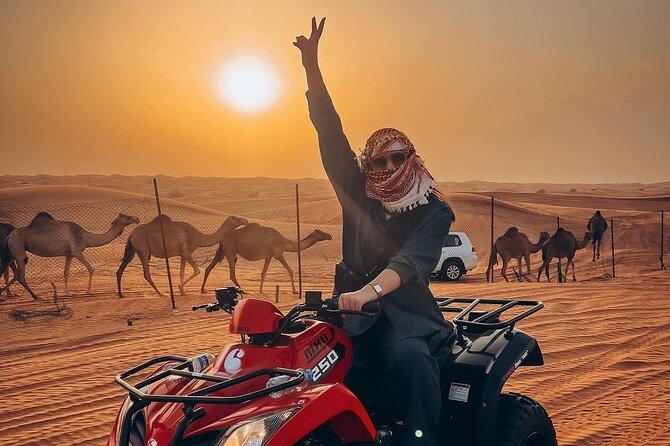 Dubai: Morning Quad bike & Safari Adventure , Sandboarding, camel - A short camel ride with a slower pace