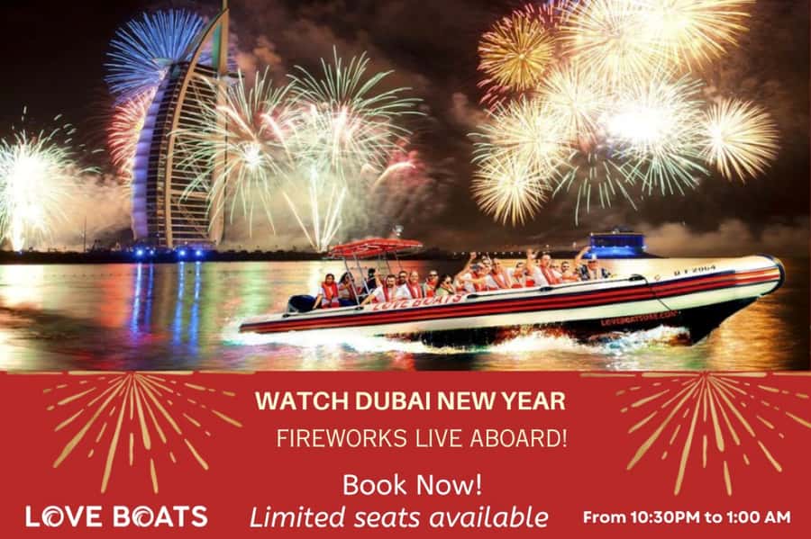 Dubai - New Year's Eve Fireworks show on a Speedboat - Leaving Dubai Marina before midnight