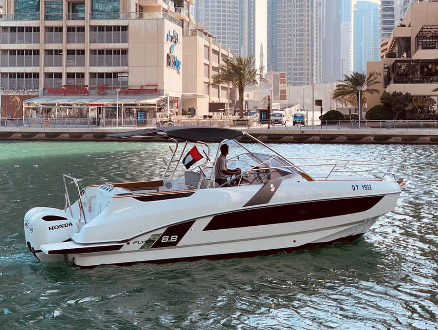 Dubai: Private Sea Escape Cruise - Swim, Tan & Sightsee - Dubai Eye from the water