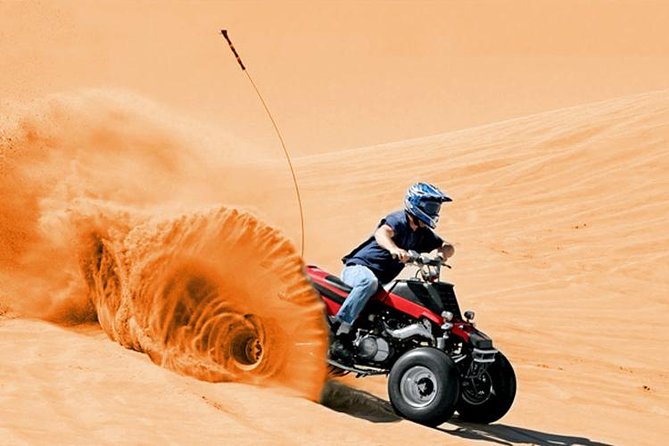 Dubai Quad bike ride 30 Min: Dune bashing, Sand Boarding & Dinner - Belly dancing, tanoura, and fire performances
