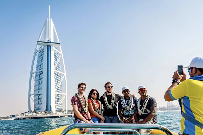 Dubai Speedboat Tour, Marina, Atlantis, Palm & Burj Al Arab - Leaving Dubai Marina beside the city towers