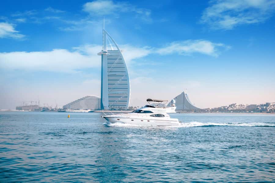 Dubai Yacht Tour - Boat Trip upto 12 guests Private event - Bluewaters Island and Ain Dubai from the sea