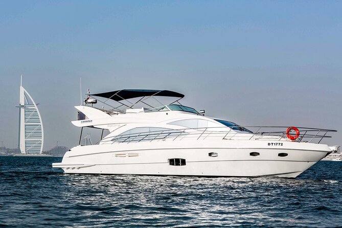 Luxury Yacht Dubai - Book 56 ft Yacht Cruise up to 24 people - Leaving Dubai Harbour for the Marina skyline