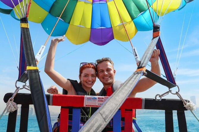 Parasailing in Dubai with Palm Jumeirah and JBR Beach views - Getting ready on the boat