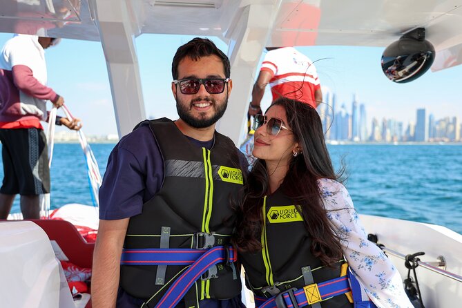 Parasailing in Dubai with Palm Jumeirah and JBR Beach views - Flying alone or with companions