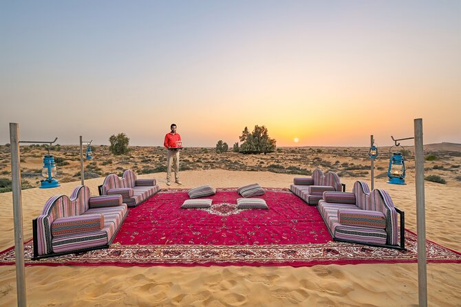 VIP Dubai Sunset Desert Safari: Camel Ride, BBQ, Unlimited Spirit - Sunset, date juice, and a quieter desert pause